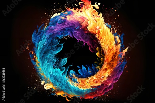 Circle of multicolored flames, loop, hot and cold