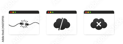 Disconnect. Plug disconnect. Virtual desktop disconnect confirmation pop up. Web page not found 404 concept. Web Template. Popping window. 404 error page not found banner. Vector illustration