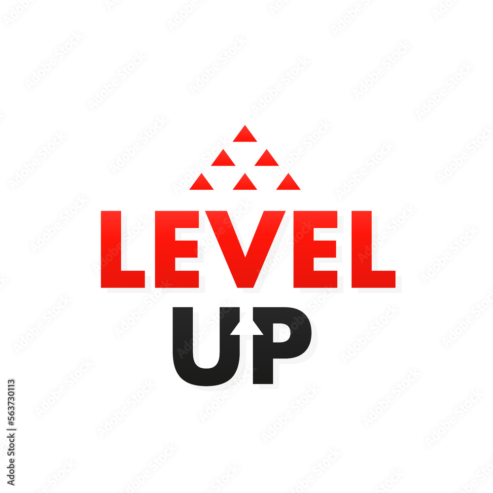Red level up logotype. Typography logo design. Creative negative space