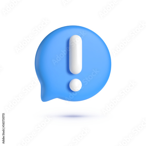 Blue exclamation mark symbol. Attention sign 3d. 3d realistic design element. Concept graphic design element. Vector illustration