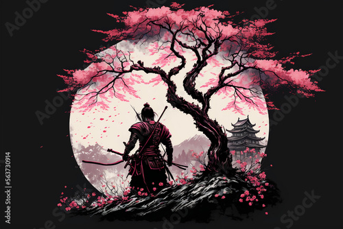 Samurai art sakura tree illustration photo