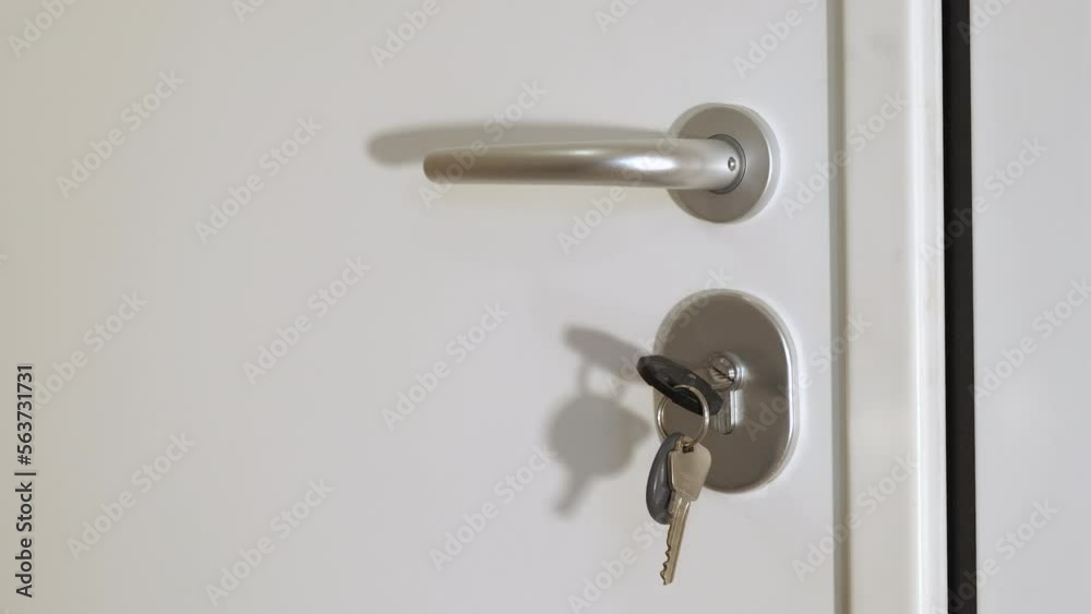 Left home key into key lock. Somebody left the keys into a hole in the hotel door. Left home key into key lock. Somebody left the keys into a hole in the hotel door.