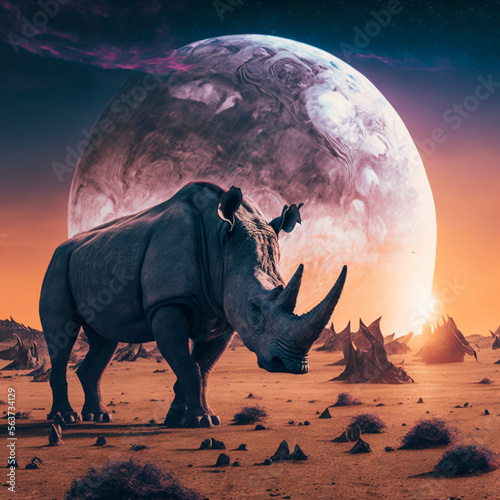 Rhino on the Planet  Animal  Generative AI