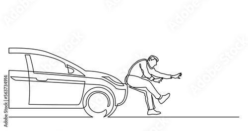 continuous line drawing vector illustration with FULLY EDITABLE STROKE of car hitting pedestrian