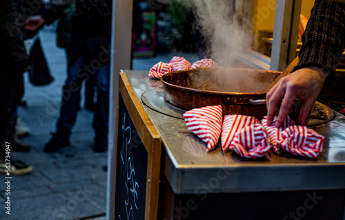 Frying burnt almonds photo