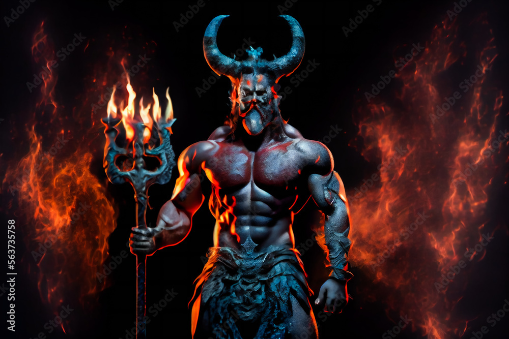Fototapeta premium Devil with a trident. Creepy Devil. Generative AI.