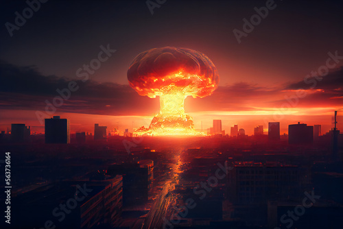  Nuclear explosion in the city.   Atomic weapons and the apocalypse.  Generative AI.