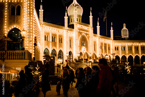 Castle lit at Tivoli in Copenhagen, Denmark
