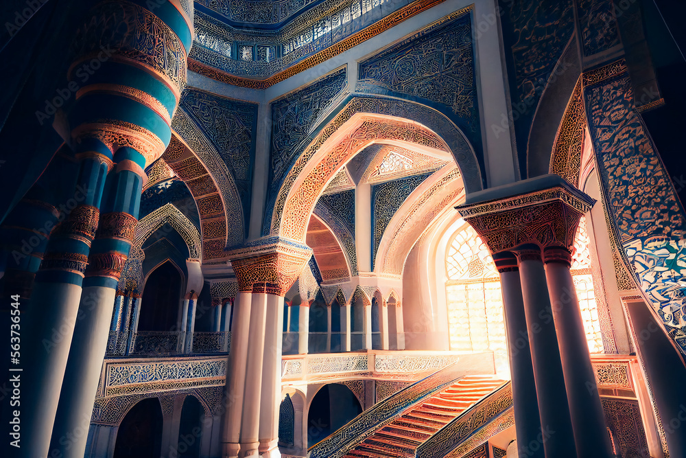 Architecture building  on mosque.  Generative AI.