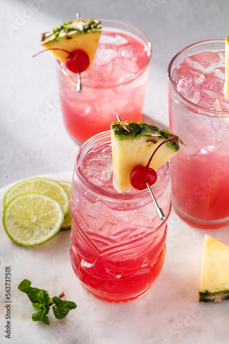 Canvas Print Singapore sling cocktail in variety of glasses