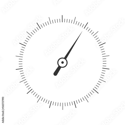 Round measuring scale with arrow. Template of barometer, compass, manometer, navigation or level meter tool dashboard isolated on white background. Vector graphic illustration