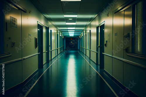 Corridor In Hospital.  Generative AI.