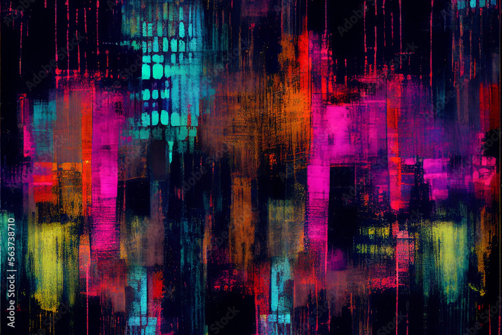 Colorful abstract painting in night city colors. Generative AI.