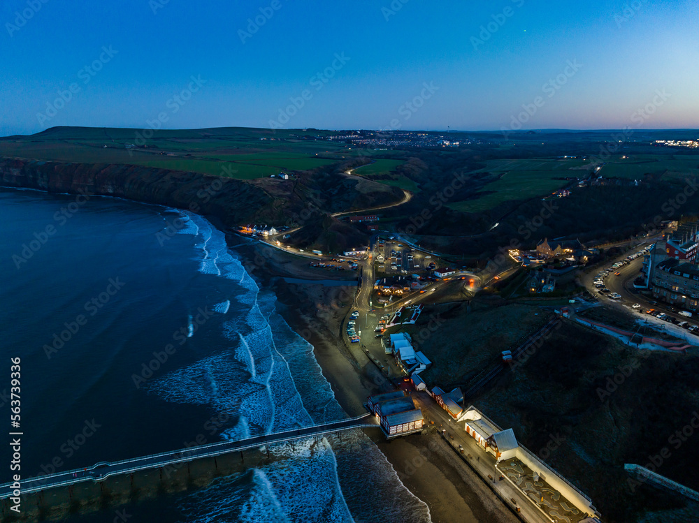 Nighttime Enchantment of Saltburn from the sky, a Coastal Town in Middlesbrough