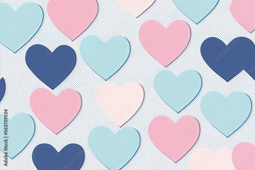 Seamless pattern of heart, pastele blue, pink hearts, generative ai