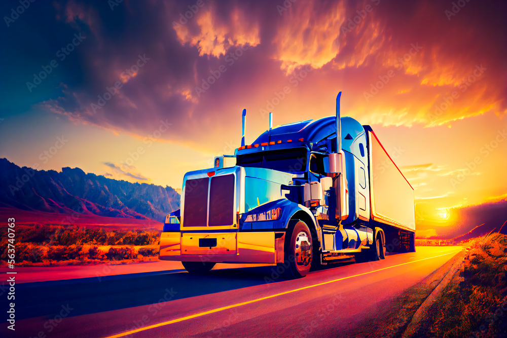 Truck On Freeway. Generative AI. Truck On Freeway. Generative AI.