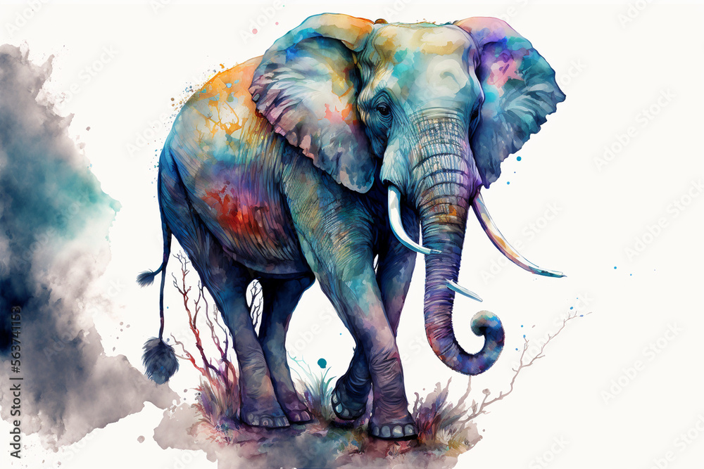 Obraz premium Elephant, watercolor, pastel, colors. ethereal. high quality. ephemeral art. Generated AI.