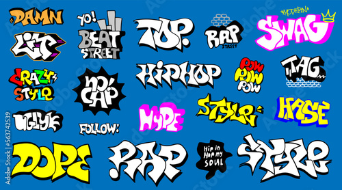 graffiti lettering words - vector doodle set , text design element
