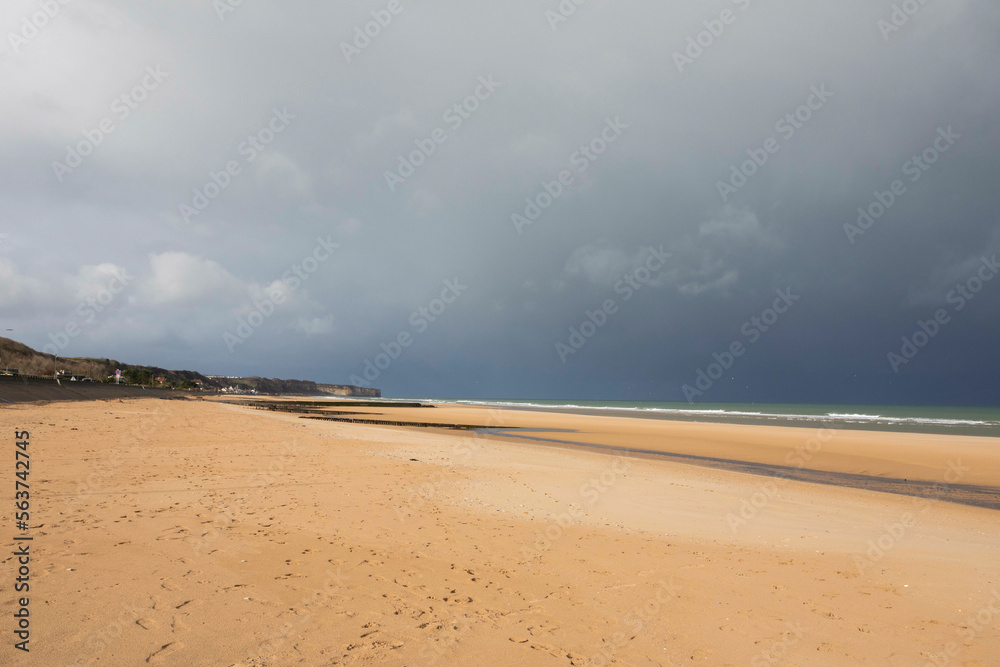 Omaha Beach, the site of D-DAY in Normandy, France - obrazy, fototapety, plakaty 