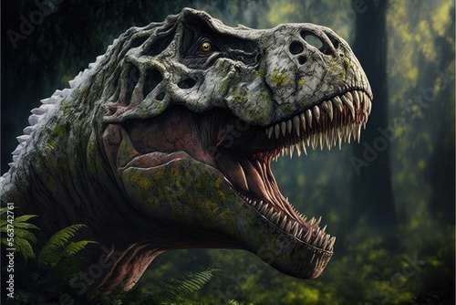 Tyrannosaurus Rex in the jungle Image generated with generative AI  © Adriana