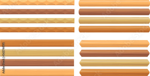 Wooden laths. Cartoon wood slats, lumber bars for wall or home parquet, long plank of fence brown timber strip maple board floor, different texture joist neat vector illustration