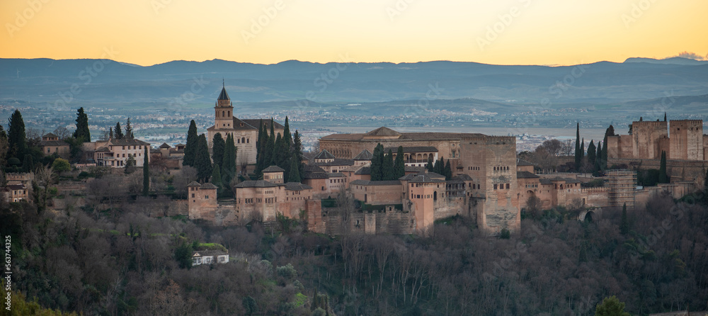Alhambra palace in Granada, Spain - taken during January sunset 2023
