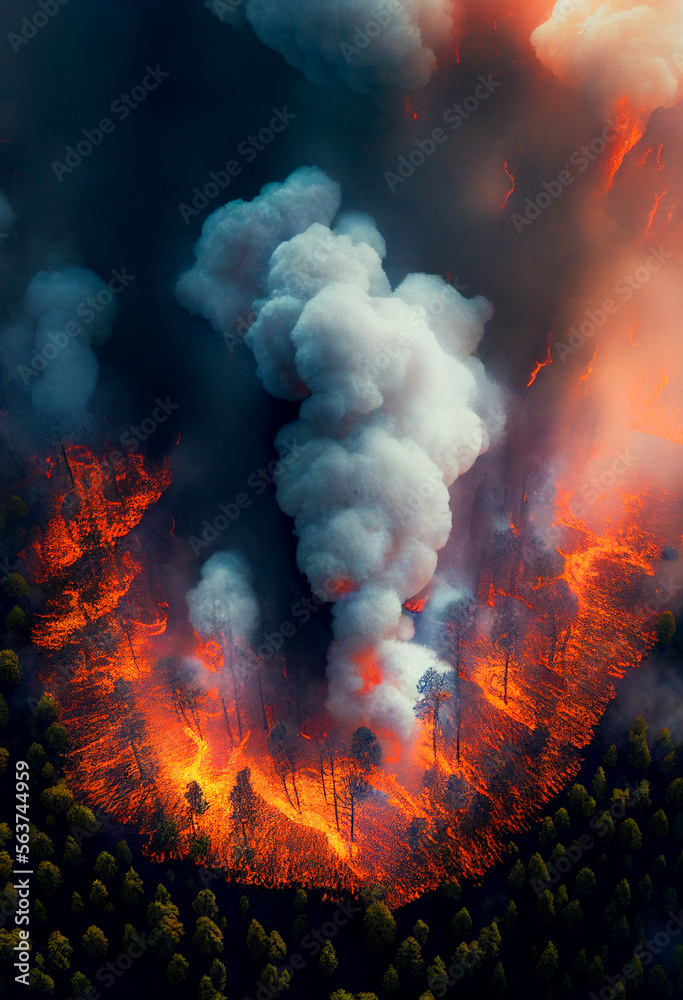 Aerial View of a Raging Forest Fire - Generative AI. - obrazy, fototapety, plakaty 