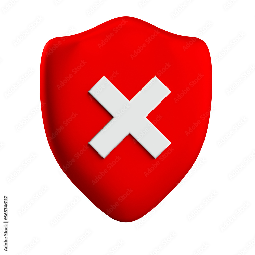 Shield Sign with X symbol 3d Illustration Shield Sign with X symbol 3d Illustration
