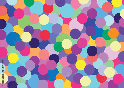 Multicolored polkadots circle geometrical vector background isolated on rectangle shaped template