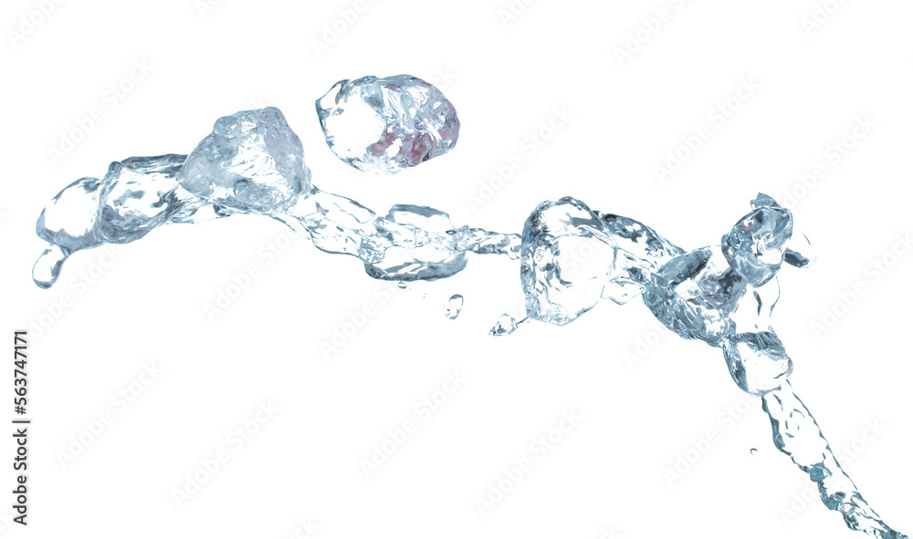 Ice Cubes explosion flying, crystal clear ice wave floating, fall down in air. Ice Brick block cube is frozen water healthy thirsty. White background Isolated high speed shutter, freeze stop motion Ice Cubes explosion flying, crystal clear ice wave floating, fall down in air. Ice Brick block cube is frozen water healthy thirsty. White background Isolated high speed shutter, freeze stop motion