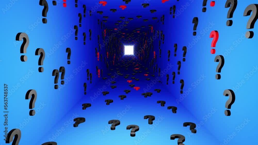 Question marks symbols tunnel icon blue background 3d render. Digital