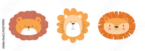 Photography Cute lion animal illustration set in adorable hand drawn cartoon style for children decoration or wild animals concept
