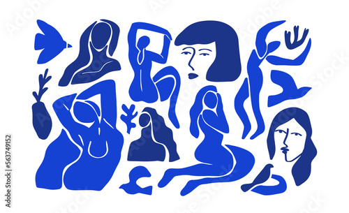 Fotografie Set of abstract blue women illustration collection
