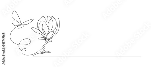 Fotografia One continuous line drawing of butterfly with flower