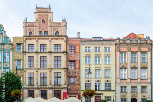Facade of traditional buildings in Dlugi targ or Long Market street, Polish architecture