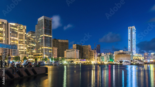 Saint George Bay also known as Zaitunay Bay at night, Beirut, Lebanon