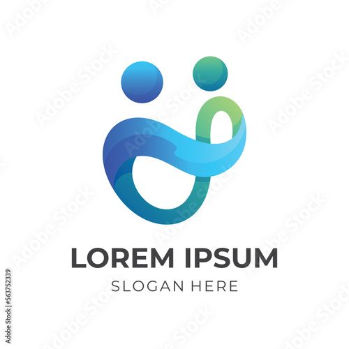 family together logo concept with 3d blue and green color style