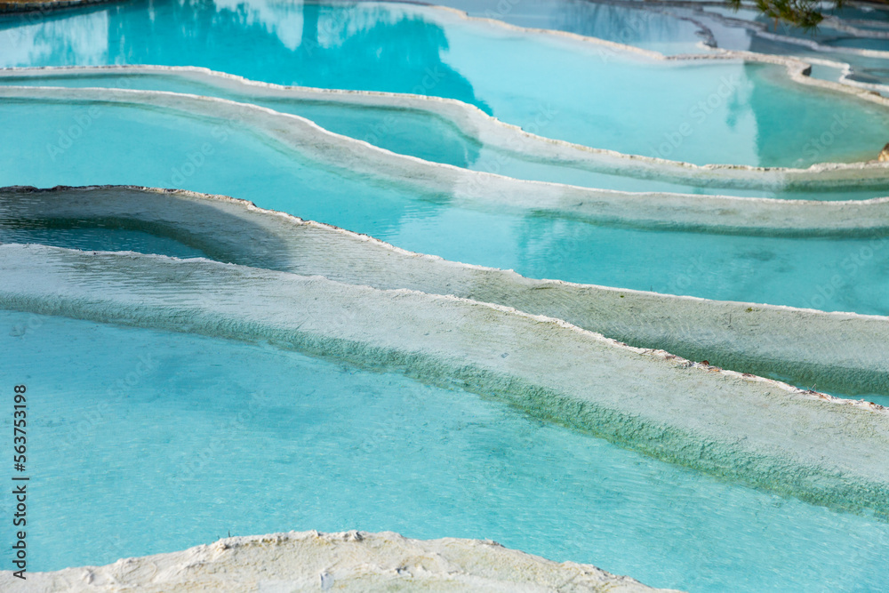 Natural travertine pools and terraces in Pamukkale. Turkey