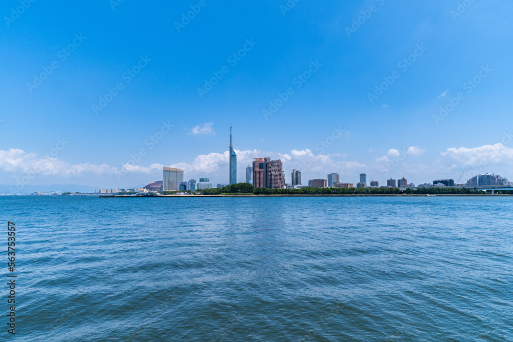 Cityscape view from sea in Fukuoka city, Japan. Cityscape view from sea in Fukuoka city, Japan.