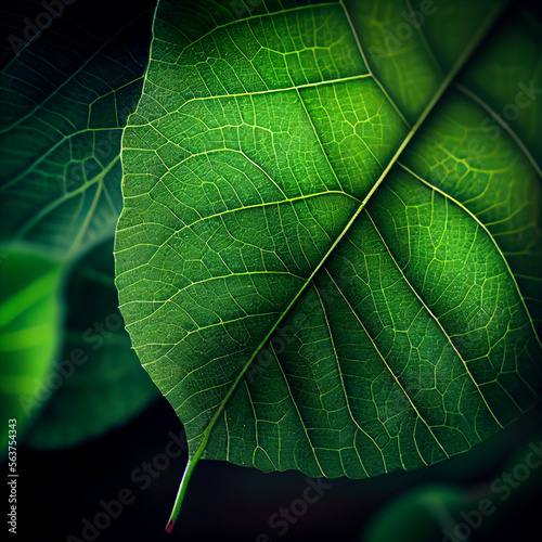 Green leaf background close up view. Nature foliage abstract. Beautifule leave texture. Generative AI. photo