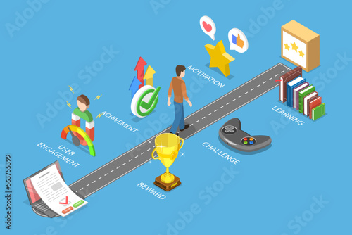 3D Isometric Flat Vector Conceptual Illustration of Interactive Content For Audience Engaging, Encouraging Customers to Earn Rewards, App Gamification