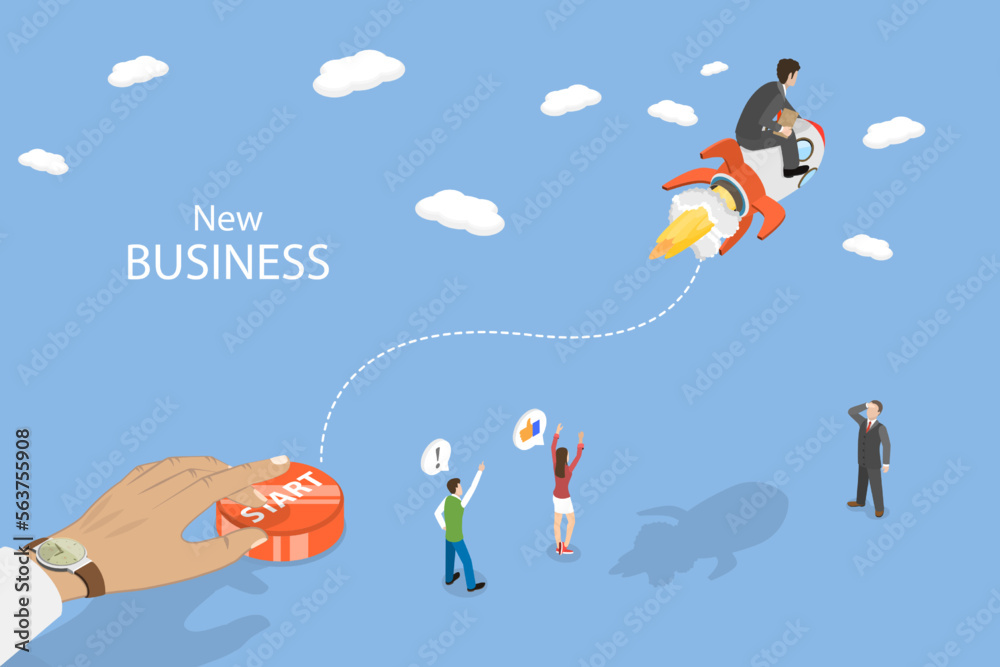 3D Isometric Flat Vector Conceptual Illustration of New Business, Startup Launch 3D Isometric Flat Vector Conceptual Illustration of New Business, Startup Launch