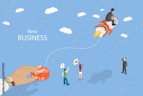 3D Isometric Flat Vector Conceptual Illustration of New Business, Startup Launch