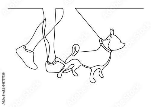 continuous line drawing vector illustration with FULLY EDITABLE STROKE of walking a dog