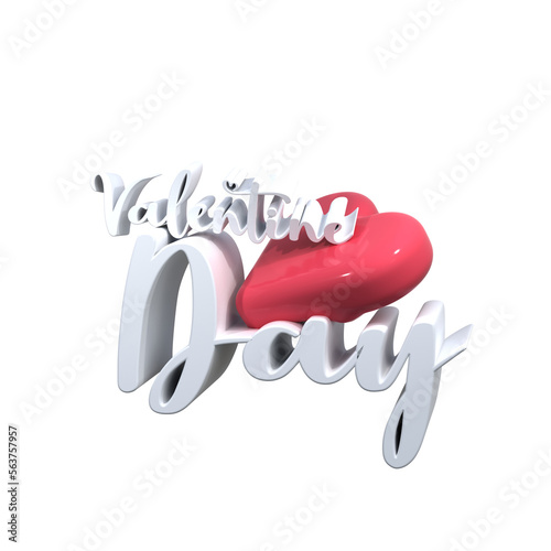 Valentine's Day text 3D render with a heart shape on it Object 3D render 
