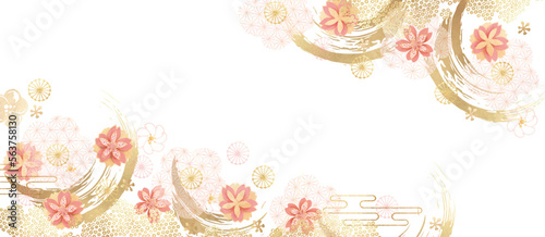 桜と和柄と金箔の華やかな背景