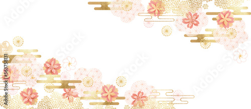 桜と和柄と金箔の華やかな背景