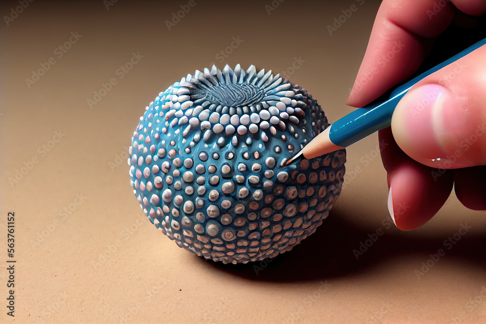 Use a pencil to draw a sphere with raised dots all over its surface ...