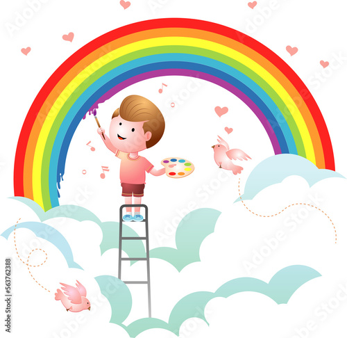Happy little children painting the rainbow