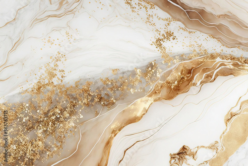 Natural White and Gold marble texture for skin tile wallpaper luxurious background. Creative Stone ceramic art wall interiors design. Generative AI